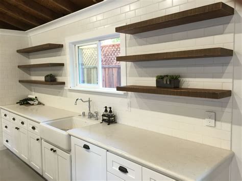 Reclaimed Wood Floating Shelves Design For White Kitchen Floating