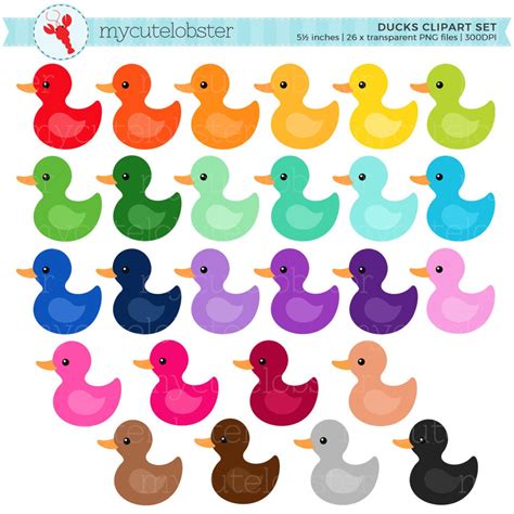 Rainbow Ducks Clipart Set Cute Ducks Clip Art Bath Ducks Etsy