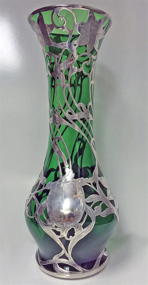 Art Nouveau Sterling Silver Overlay Glass Vase Alvin Circa 1900 At 1stdibs Sterling Silver