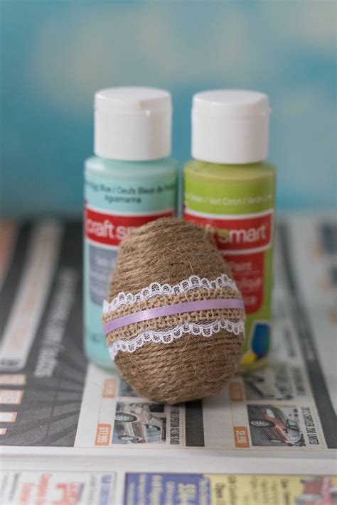 Diy Twine Wrapped Plastic Easter Eggs With Lace And Ribbon Rose