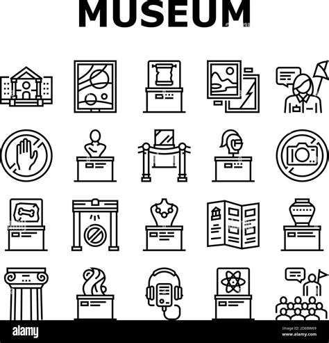 Museum Gallery Exhibit Collection Icons Set Vector Stock Vector Image