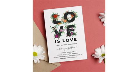 beautiful floral love is love lesbian wedding invitation zazzle