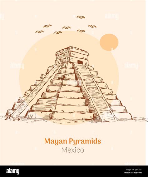 Mayan Pyramids Mexico Hand Drawing Vector Illustration Stock Vector