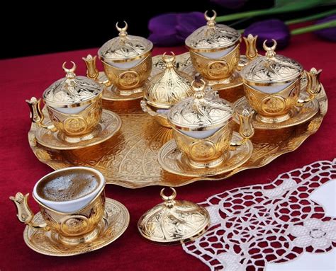 Ottoman Turkish Arabic Elegant Chamomile Crescent Coffee Set 6 Cup