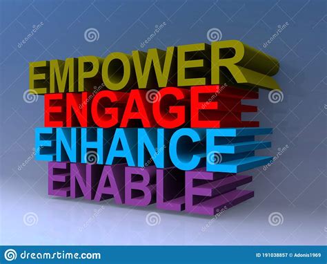 Empower Engage Enhance Enable On Blue Royalty Free Stock Photo