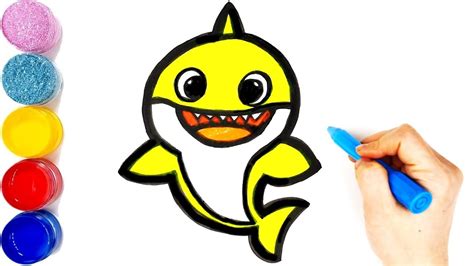 Baby Shark Drawing And Coloring Tutorial For Kids How To Draw A