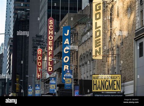 Broadway Theater Marquees On West 45th Street Times Square Nyc Stock