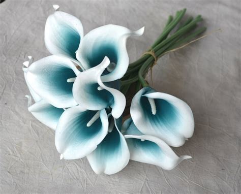 Picasso Teal Blue Calla Lilies Real Touch Flowers Diy Silk Etsy
