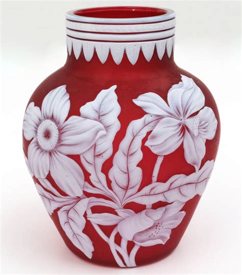 361 A Cameo Glass Vase With Red Ground Attributed Webb
