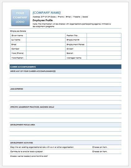 Editable Employee Profile Template For Ms Word Document Hub
