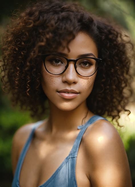 Lexica Short Light Skinned Black Female Long Curly With No Frizz Brown Hair Glasses