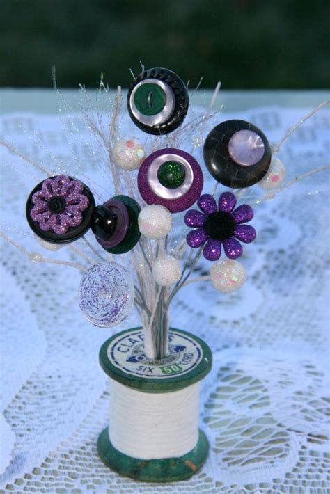 Vintage Button Spool Bouquet Purple Lavender Black Green In 2023
