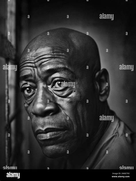 Prisoner Man Face Bars Jail African American Close Up Dramatic Cell