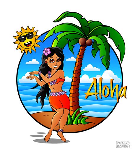 Hawaiian Girl Cartoon Character Female Girl Hawaiian Cartoon Character Vector Girl