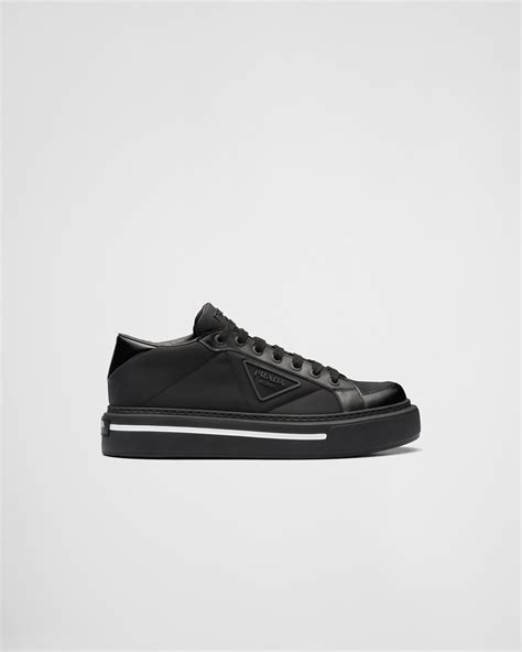 Black Prada Macro Re Nylon And Brushed Leather Sneakers Prada