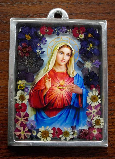 Immaculate Heart Of Mary Plaque With Real Dehydrated
