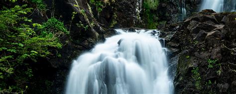 Download Wallpaper 2560x1024 Waterfall Flow River Cliff Water