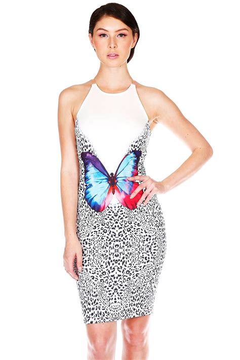 halter butterfly leopard print bodycon dress