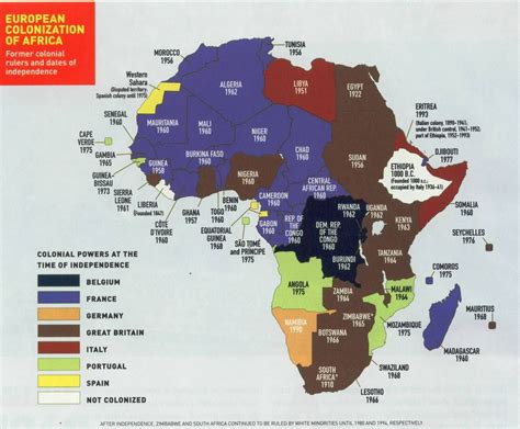 Africa Map Former Colonial Rulers And Dates Of Independence Ap World