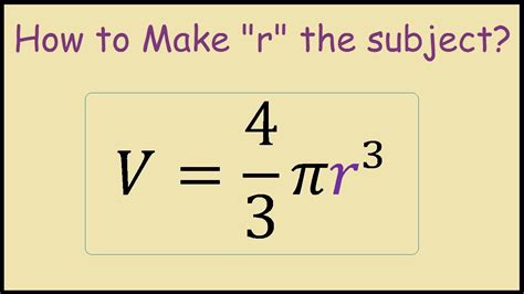 The formula for the volume of a sphere is v = 4/3 πr³. Rearrange formula for volume of a sphere for radius - YouTube
