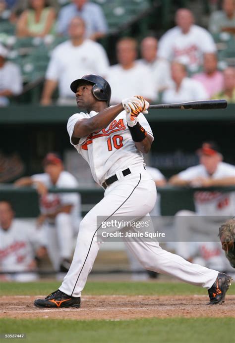 Miguel Tejada Of The Baltimore Orioles Swings At The Pitch During The