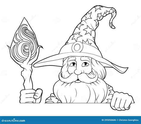 Wizard Merlin Cartoon Beard Magician Man Character Stock Illustration
