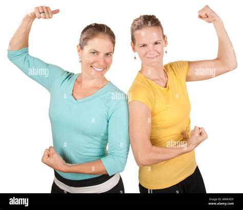 Two Smiling Women Show Off Their Biceps Stock Photo Alamy