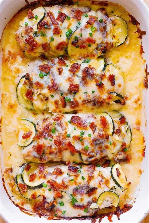 All recipes include a color photo and complete nutritional analysis. Chicken Zucchini Bake with Bacon ~ a one-pan casserole ...