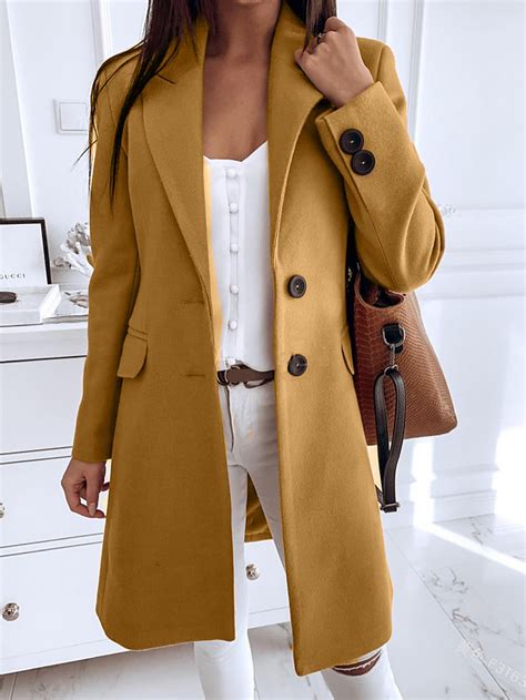 Womens Solid Colored Fall And Winter Trench Coat Long Daily Long Sleeve