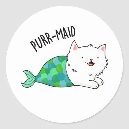 A cute ketchup condiment kitty.perfect. Purr-maid Cute Kitty Cat Mermaid Pun Classic Round Sticker ...