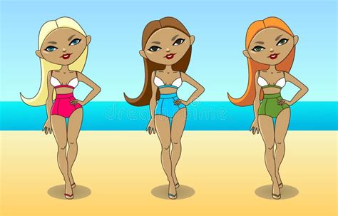 Tres muchachas en el mar ilustración del vector Ilustración de playa