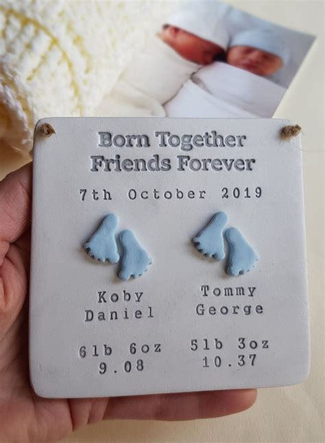 Maybe you would like to learn more about one of these? Twins birth gift plaque personalised handmade nursery ...