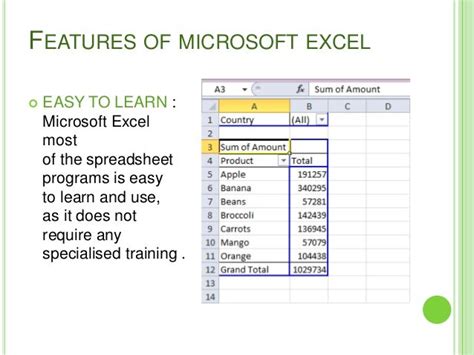 Features Of Microsoft Excel