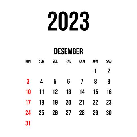 Kalender 2023 Vector Png Images Kalender Bulan Desember 2023 Kalender