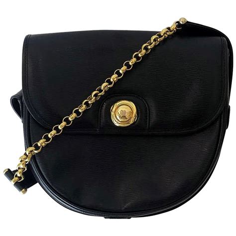 Rare Vintage Chloe Black Epi Leather Gold Chain Crossbody Bag For Sale