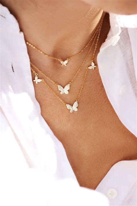 Butterfly Necklace Solid Silver K Gold Dainty Etsy