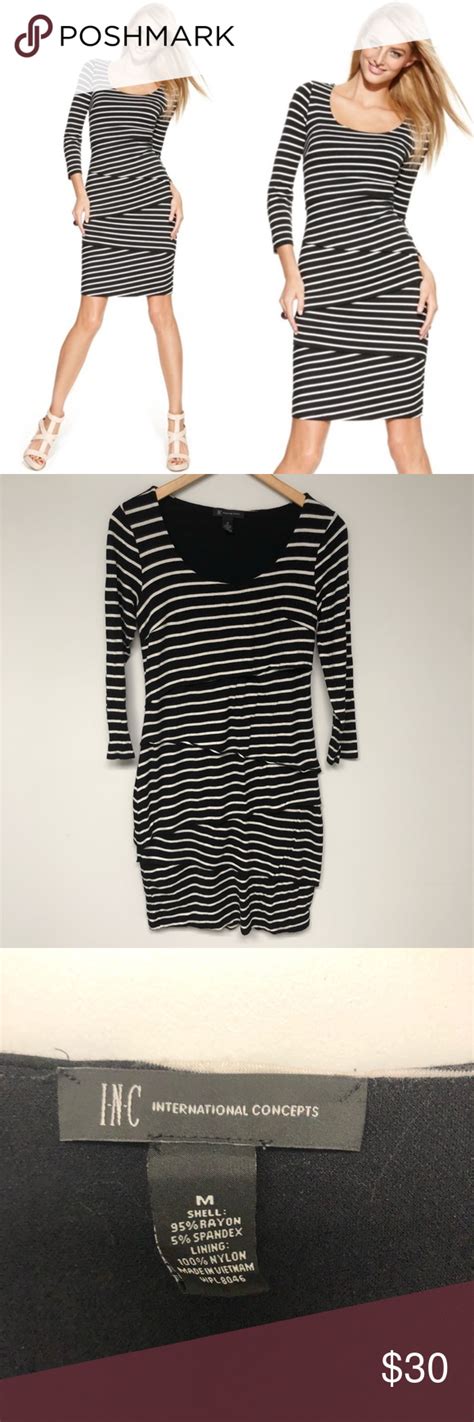 Inc International Concept Medium Striped Dress Striped Dress Black