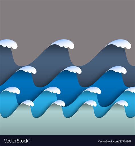 Blue Origami Paper Waves With Sea Foam Royalty Free Vector