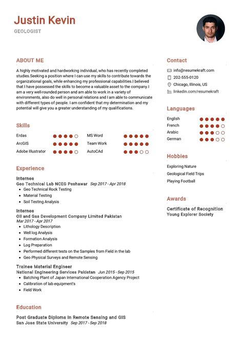 Geologist CV Sample In ResumeKraft