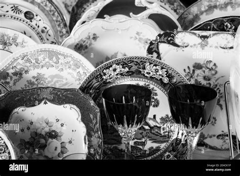 Antique blue white pottery vase Black and White Stock Photos & Images