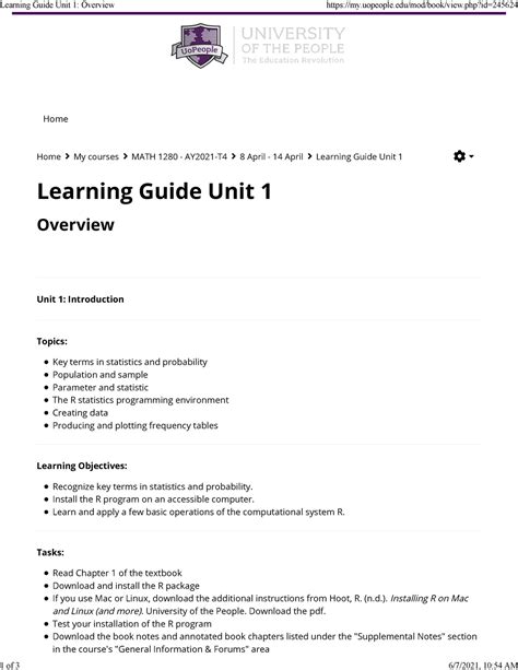 Learning Guide Unit 1 Overview Home Learning Guide Unit 1 Overview