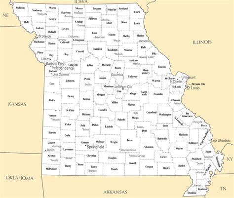 Large Administrative Map Of Missouri State Missouri State Usa