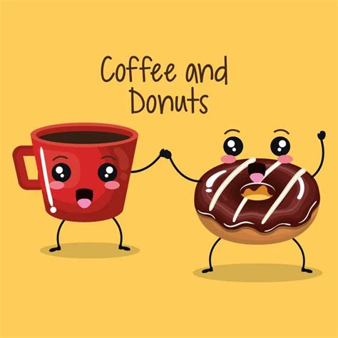Best Friends Coffee Croissant And Donut Character Vector Illustration