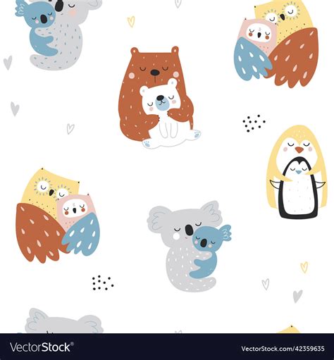 Seamless Childish Pattern With Hugging Animals Vector Image