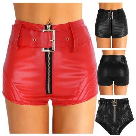 hot women plus size pu wetlook shiny shorts hot pants high waist clubwear bottom women s