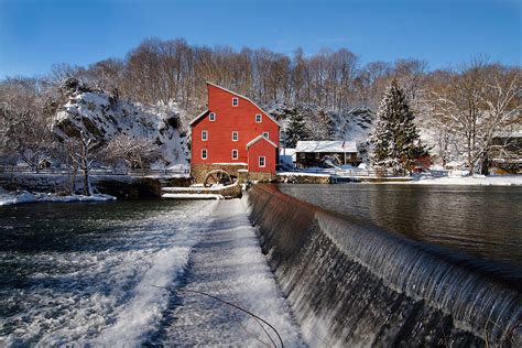 Winter Landscape With A Red Mill Clinton New Jersey Photograph By