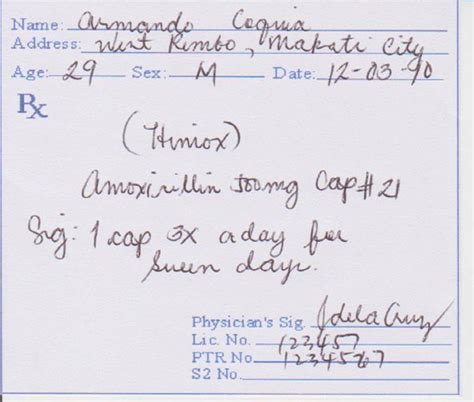 A Sample Prescription Containing Handwritten Texts Over The Printed