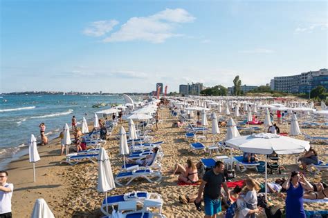 Sunny Beach Bulgaria July 15 2019 Crowd Of Tourists On The Black Sea