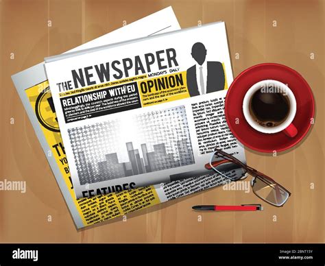 Newspaper With Coffee Cup Magazine Or Newspaper Press Cover Top View