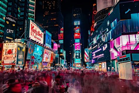 Time Lapse Photography Crowd People New York Time Square Night